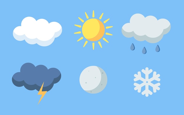 Iconos de condiciones meteorológicas Pronóstico del tiempo plano