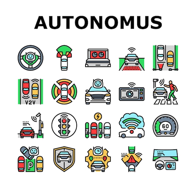 Iconos de conducción autónoma de vehículos