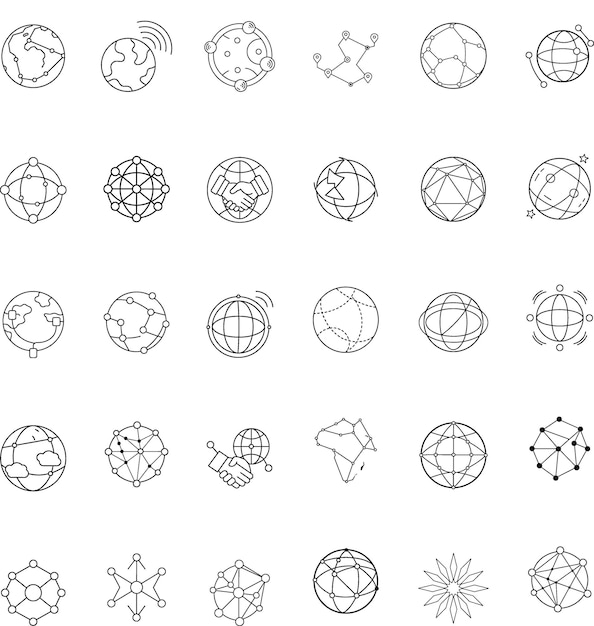 Iconos de conectividad de red global Comunicación y colaboración