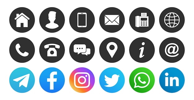 Iconos de conexión Contáctenos conjunto de iconos Iconos de contacto y comunicación Conjunto de iconos de redes sociales Vector