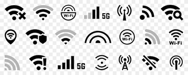 Iconos de conexión Wifi e Internet en negro Símbolo de Internet inalámbrico Red Wifi enrutador relacionado