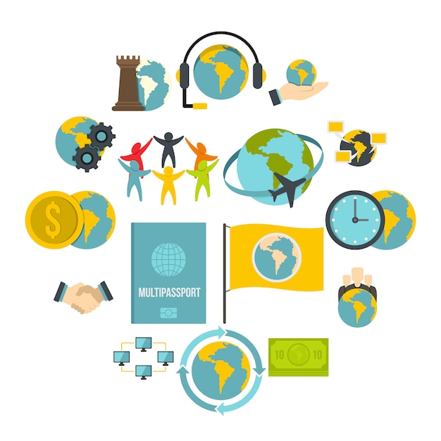 Iconos de conexiones globales en estilo plano