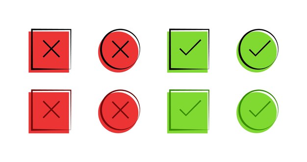 Iconos de conjunto de aprobación y desacuerdo Icones vectoriales de estilo plano