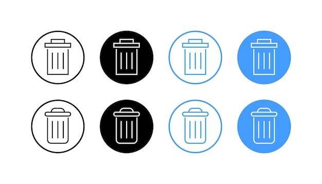 Iconos de conjunto de basura Silueta lineal y estilo plano Iconos vectoriales