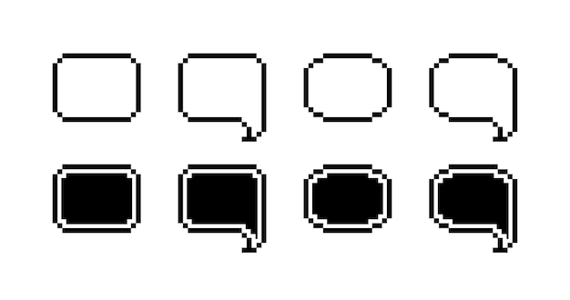 Iconos de conjunto de burbujas de mensajes de píxeles Iconos vectoriales de estilo plano y silueta