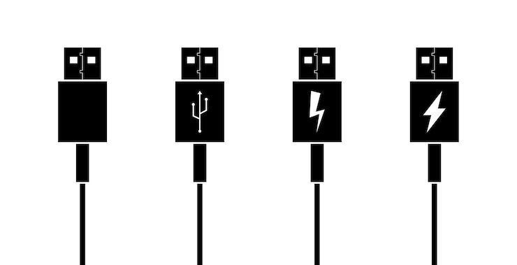 Vector iconos del conjunto de cargadores usb estilo de silueta iconos vectoriales
