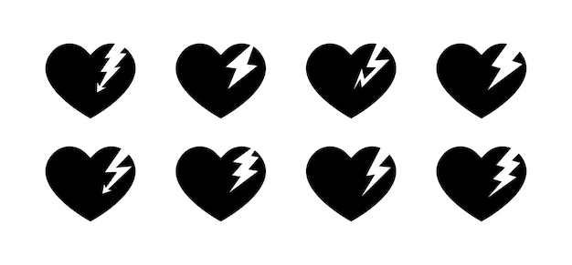 Iconos de conjunto de corazones Iconos d'iluminado Icones de estilo de silueta Icones vectoriales