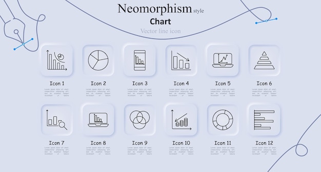 Iconos de conjunto de gráficos Gráfico de barras Histograma de pastel Gráfico en línea Laptop con gráfico Pirámide lupa Gráfica de dispersión Diagrama de círculo Diagrama Venn Análisis de datos y concepto de estadística