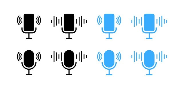 Iconos del conjunto de micrófonos Estilo plano y silueta Iconos vectoriales