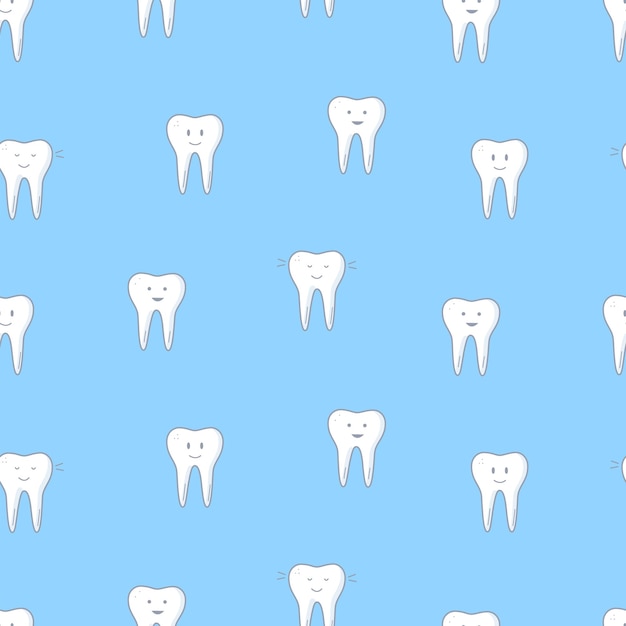 Iconos de conjunto de odontología con patrón sin costuras Ilustración vectorial de elementos para el tratamiento y el cuidado