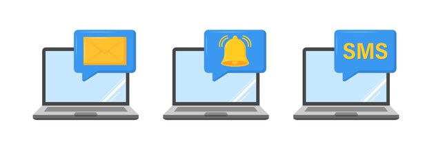 Iconos de conjunto de portátiles de SMS Iconos vectoriales de estilo plano