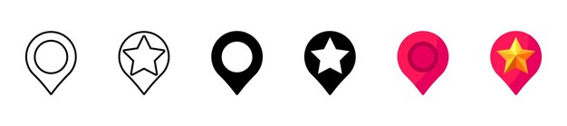 Iconos de conjunto de puntos de interés Silueta lineal y estilo plano Iconos vectoriales
