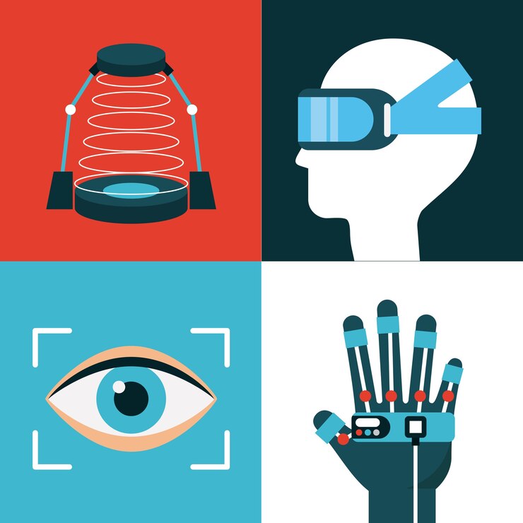 Vector iconos conjunto realidad virtual