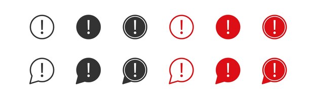 Iconos de conjunto de signos de exclamación botón de advertencia de burbuja icono de vector