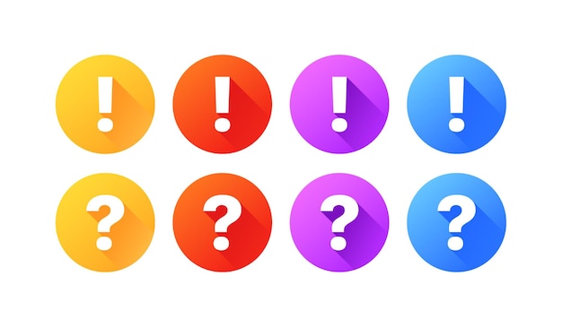 Iconos de conjunto de signos de exclamación y de interrogación Iconos vectoriales de estilo plano