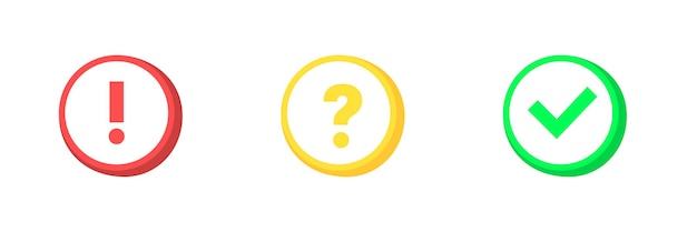 Íconos de conjunto de signos de exclamación, signos de interrogación, signos de marcación, estilos planos, íconos vectoriales