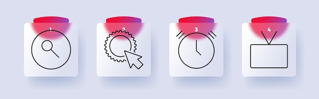 Iconos de conjunto tecnológico Búsqueda configuraciones de reloj cursor sonido reloj interfaz de televisión herramientas digitales automatización gestión del tiempo programación de transmisión