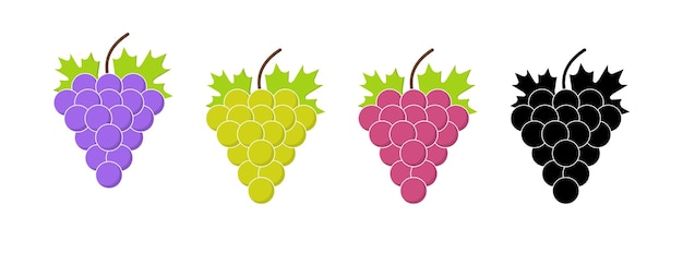 Iconos de conjunto de uvas Estilo plano y silueta Icones vectoriales