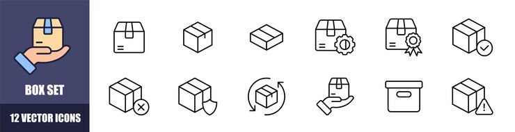 Iconos de conjuntos de cajas Icones de entrega Icones vectoriales de estilo lineal
