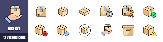 Iconos de conjuntos de cajas Icones de entrega Icones vectoriales de estilo plano