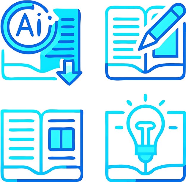 Iconos de conocimiento en azul Icones de inteligencia artificial Icones del conocimiento Icones azules Icones digitales Icones educativos