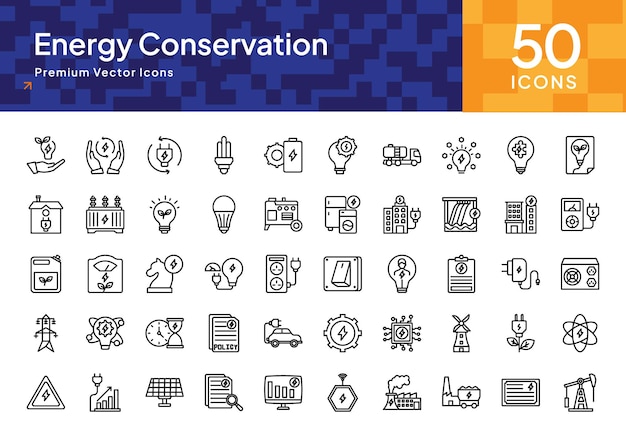 Iconos de conservación de energía verde para soluciones renovables de energía sostenible y prácticas ecológicas
