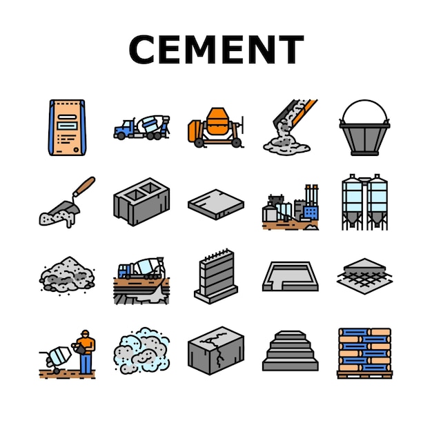 Iconos de construcción de cemento y vector de conjunto