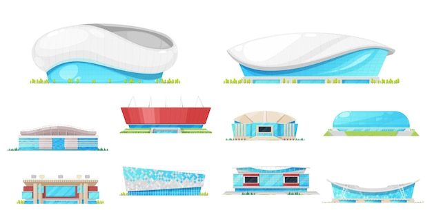 Vector iconos de construcción deportiva de estadios arenas deportivas