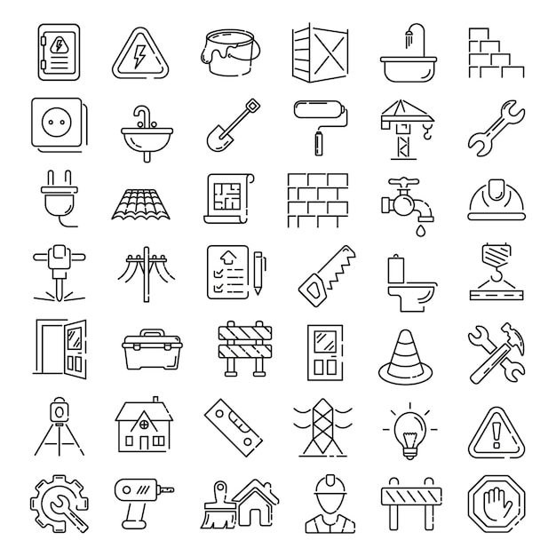 Iconos de construcción Iconos lineales de construcción Conjunto de iconos de estilo de arte de línea