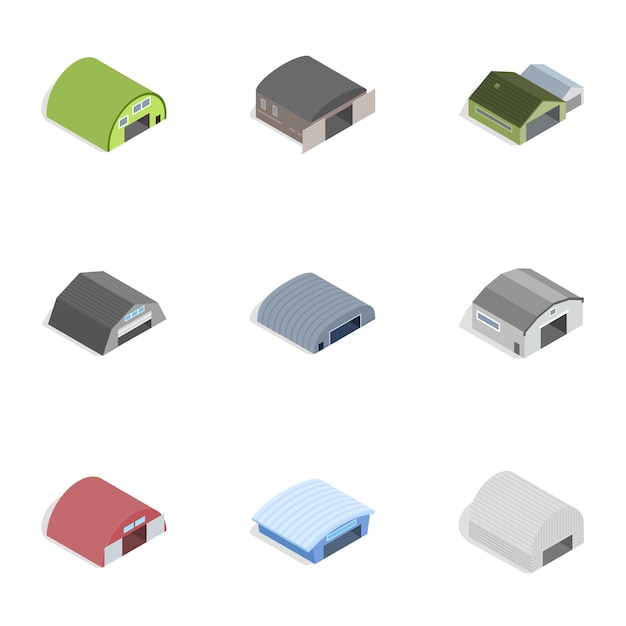 Iconos de construcción industrial, isométrica estilo 3d