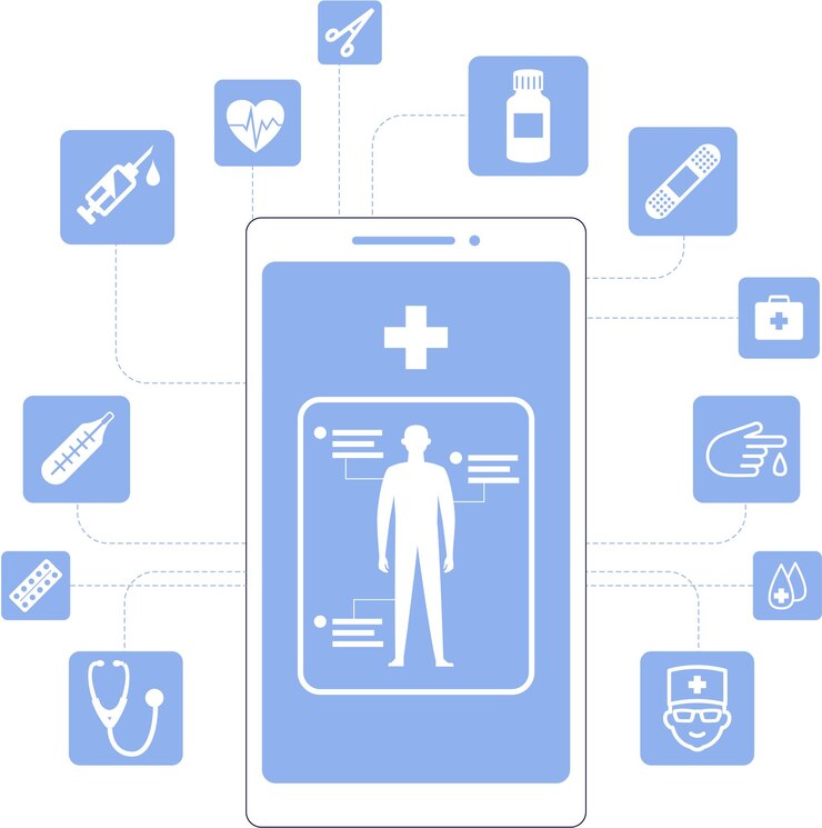 Vector iconos y consultas médicas en línea para teléfonos inteligentes