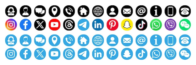 Iconos de contacto y logotipo de las redes sociales Iconos web Símbolos de contacto Vector