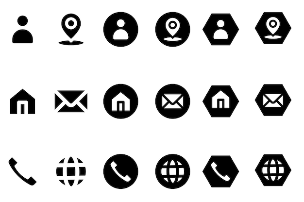 Iconos de contacto rellenos y delineados en negro