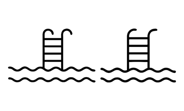 Iconos del contorno del agua de la escalera de la piscina