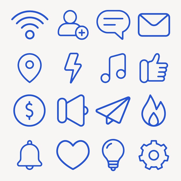 Iconos de contorno azul minimalista