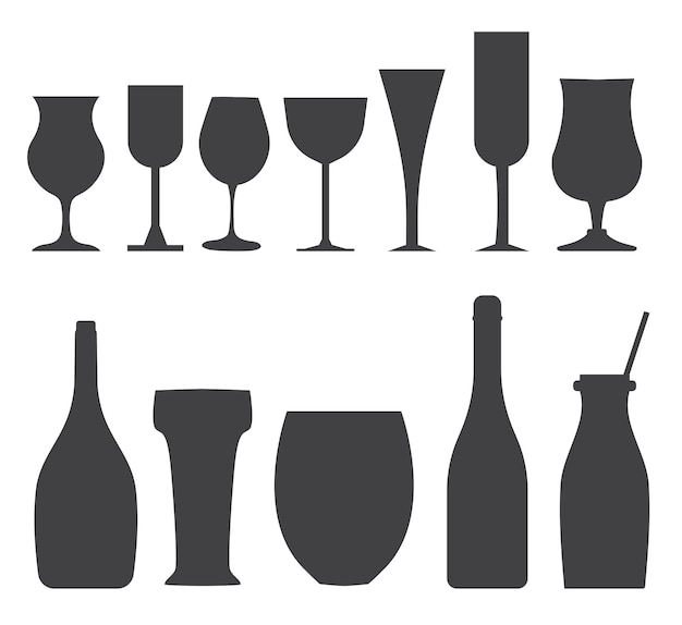 Iconos de contorno de botellas y vasos