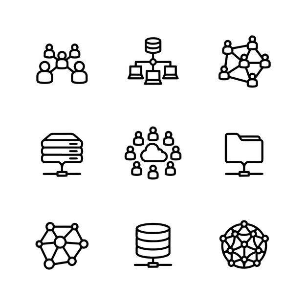Iconos de contorno perfecto de la red de píxeles en la nube