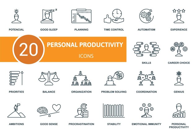 Iconos de contorno de personalidad conjuntos de iconos creativos