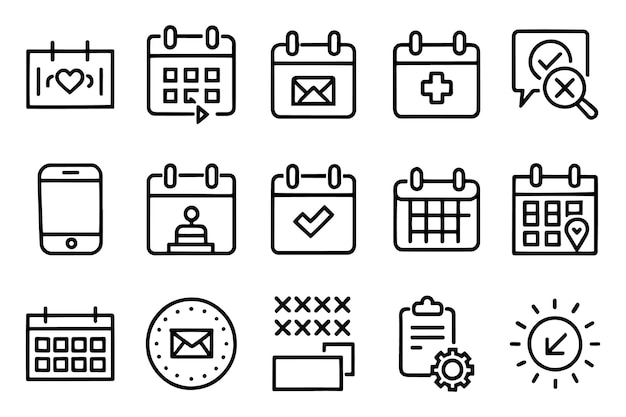 Iconos de contorno de trazos editables relacionados con la organización de la planificación de eventos, conjuntos de ilustraciones vectoriales planas aisladas sobre fondo blanco