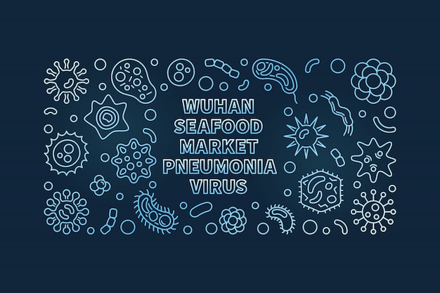 Vector iconos de contorno del virus de la neumonía del mercado de mariscos de wuhan