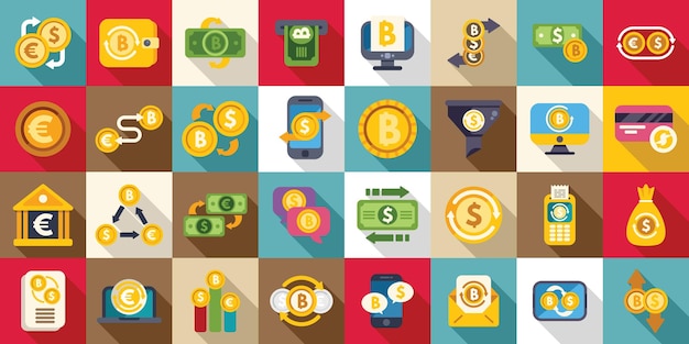Los iconos de conversión de divisas se establecen en el vector plano Pago de cambio
