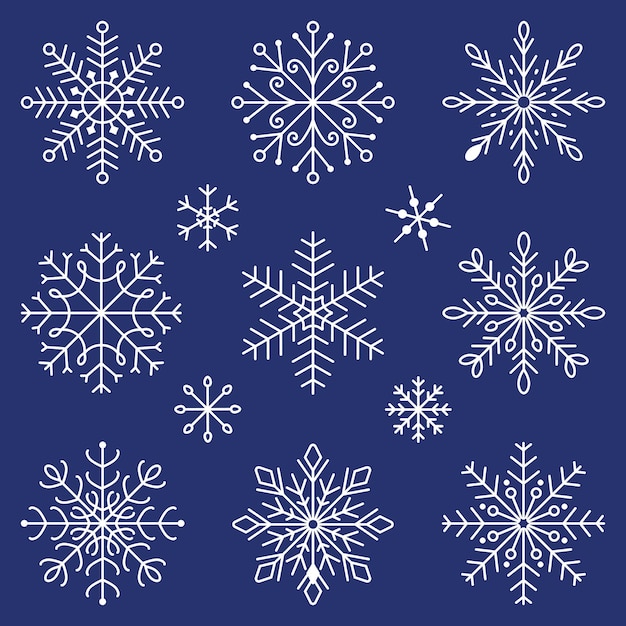 Iconos de copos de nieve conjunto de copos de nieve fondo para el tema de invierno y navidad