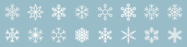 Iconos de copos de nieve Conjunto de siluetas de copos de nieve Iconos de copos de nieve de Navidad aislados Signos de copos de nieve vectoriales