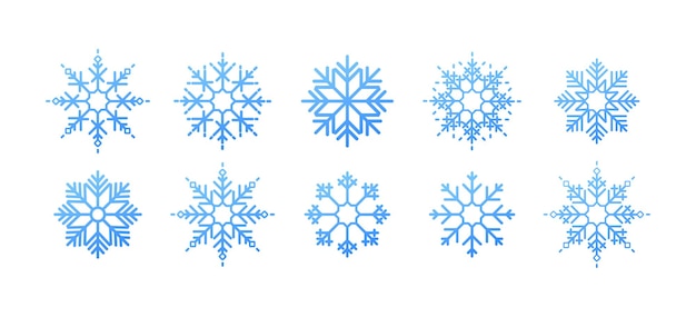 Iconos de copos de nieve Íconos planos azules de copo de nieve Tema de invierno Iconos vectoriales de Navidad