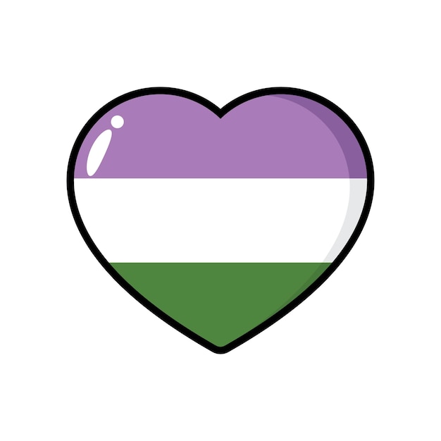 Iconos de corazón de color púrpura, blanco y verde como los colores del concepto LGBTQI de la bandera Genderqueer