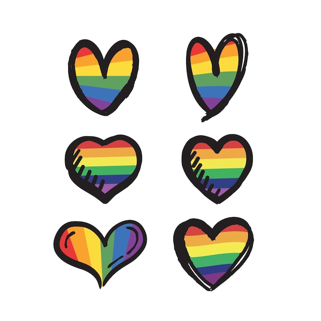 íconos de corazón con colores de arco iris