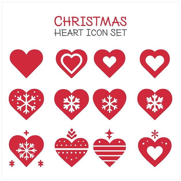 Iconos de corazón de Navidad Conjunto Ilustración vectorial para la decoración