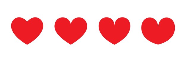 Iconos de corazón rojo plano en una fila horizontal calificación de forma vectorial simple o concepto de salud