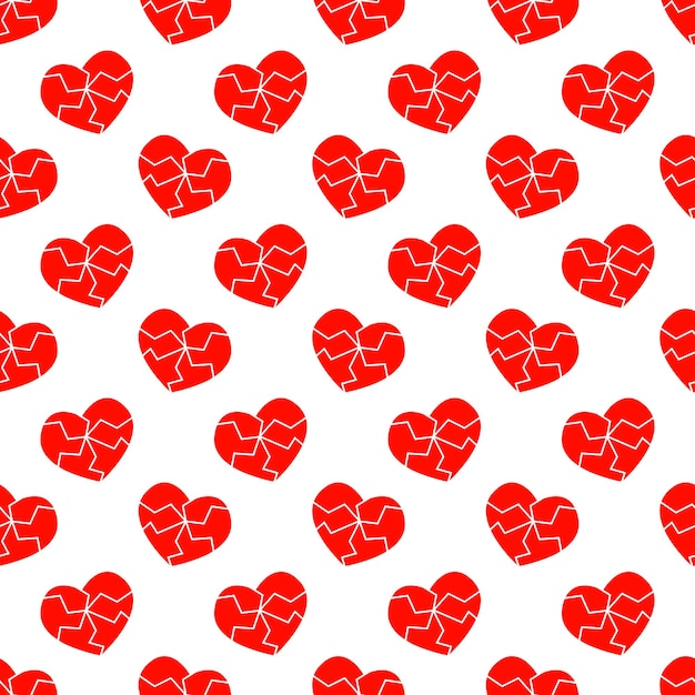 Iconos de corazón roto rojo patrón sin costuras Símbolo de angustia divorcio separación enfermedad cardíaca infarto de fondo Ilustración plana vectorial