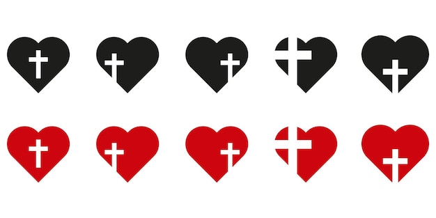 Iconos de corazones cristianos. Aislado sobre fondo blanco. ilustración vectorial eps10